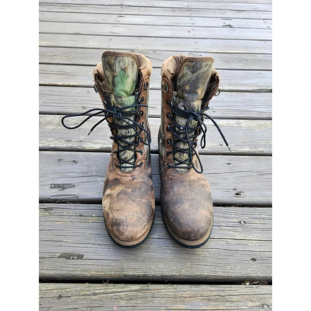 Vintage y2k Cabela's Hunting Boots Brown Camo Thinsulate Ultra Vibram Mens 9.5 D